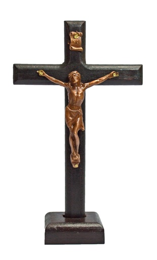 [2.044] Crucifijo Cristo metal con cruz de madera C- 585